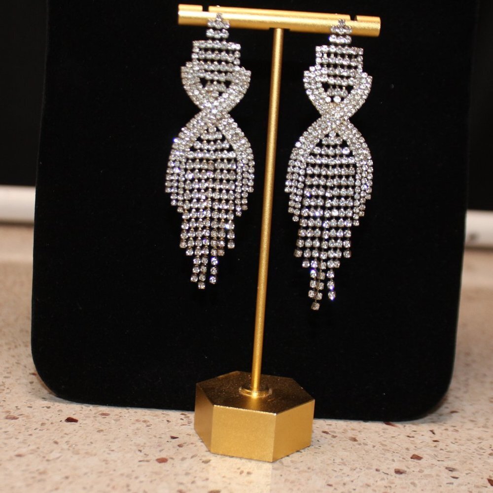 White Rhinestone Dangle Earrings - Picture 3 of 4